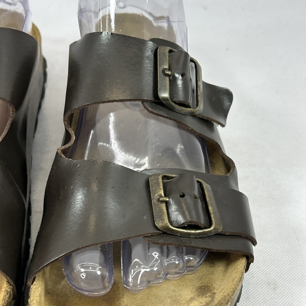 Plakton Beta Leather Sandals Women's Size 40EU 9.5US Brown Cork Footbed Buckled - Picture 9 of 13